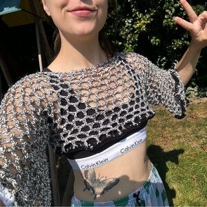 Handmade crochet black + white sleeves